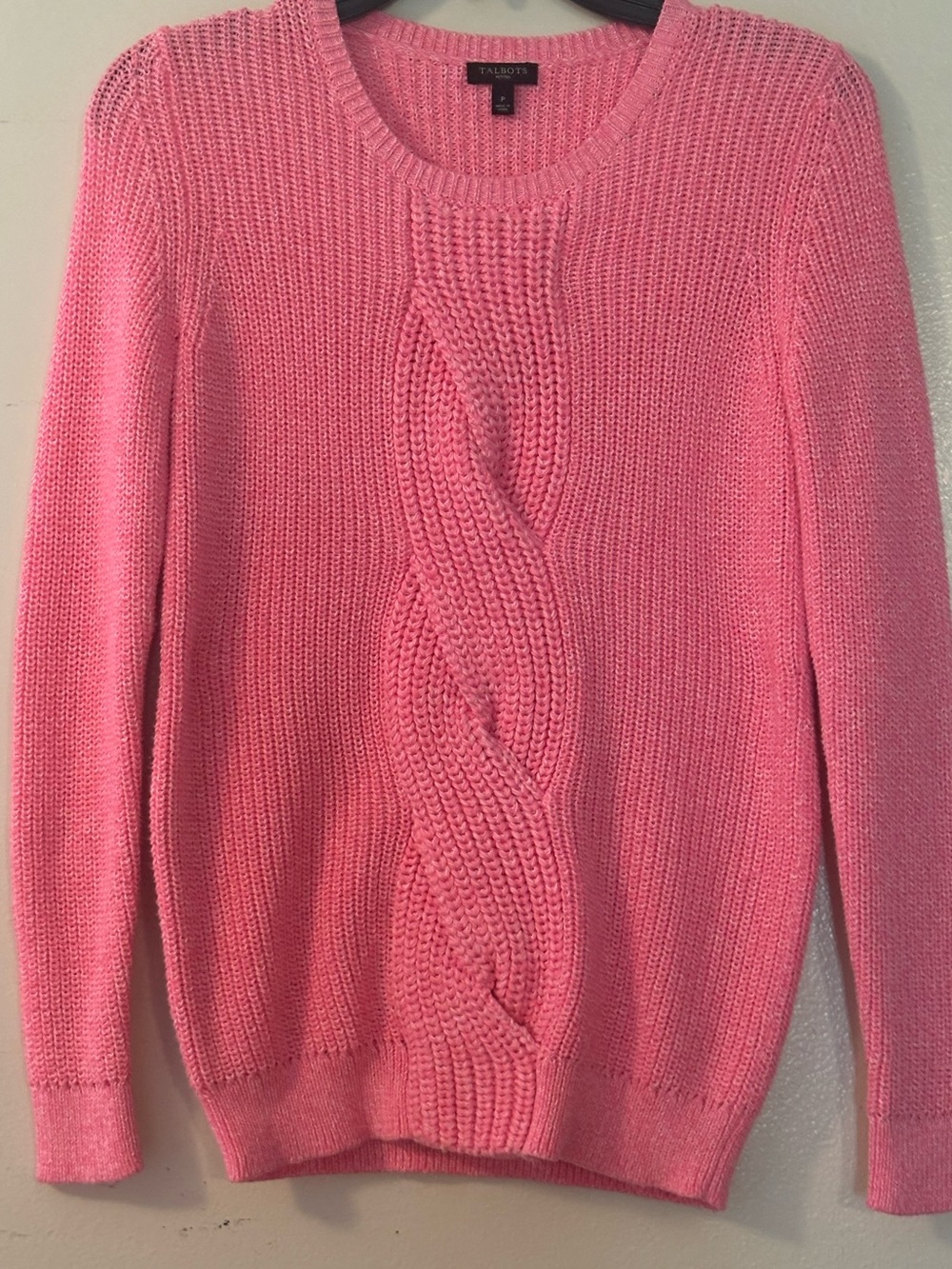 Talbots Pink Cable-Knit Crewneck Sweater Thick Mid-Weight Sweater Will fit a S
